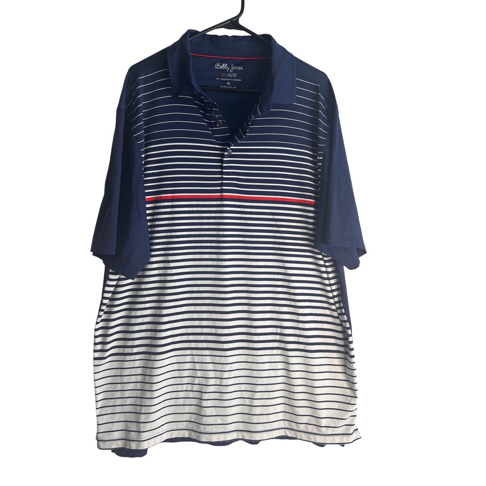 Bobby Jones X-H20 Mens XL Golf Polo Shirt Navy Blue White Striped Performance